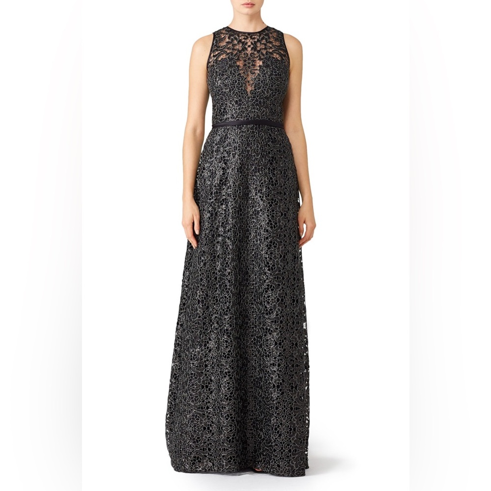 Theia Metallic Lace Gown